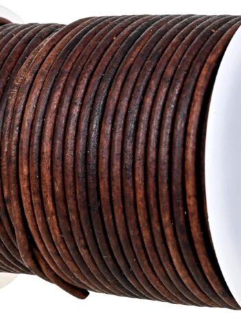 GENIQUE Real/Genuine Round Leather String Cord for Necklace, Bracelets, Jewellery, Braiding (2mm, Antique Brown Distressed)