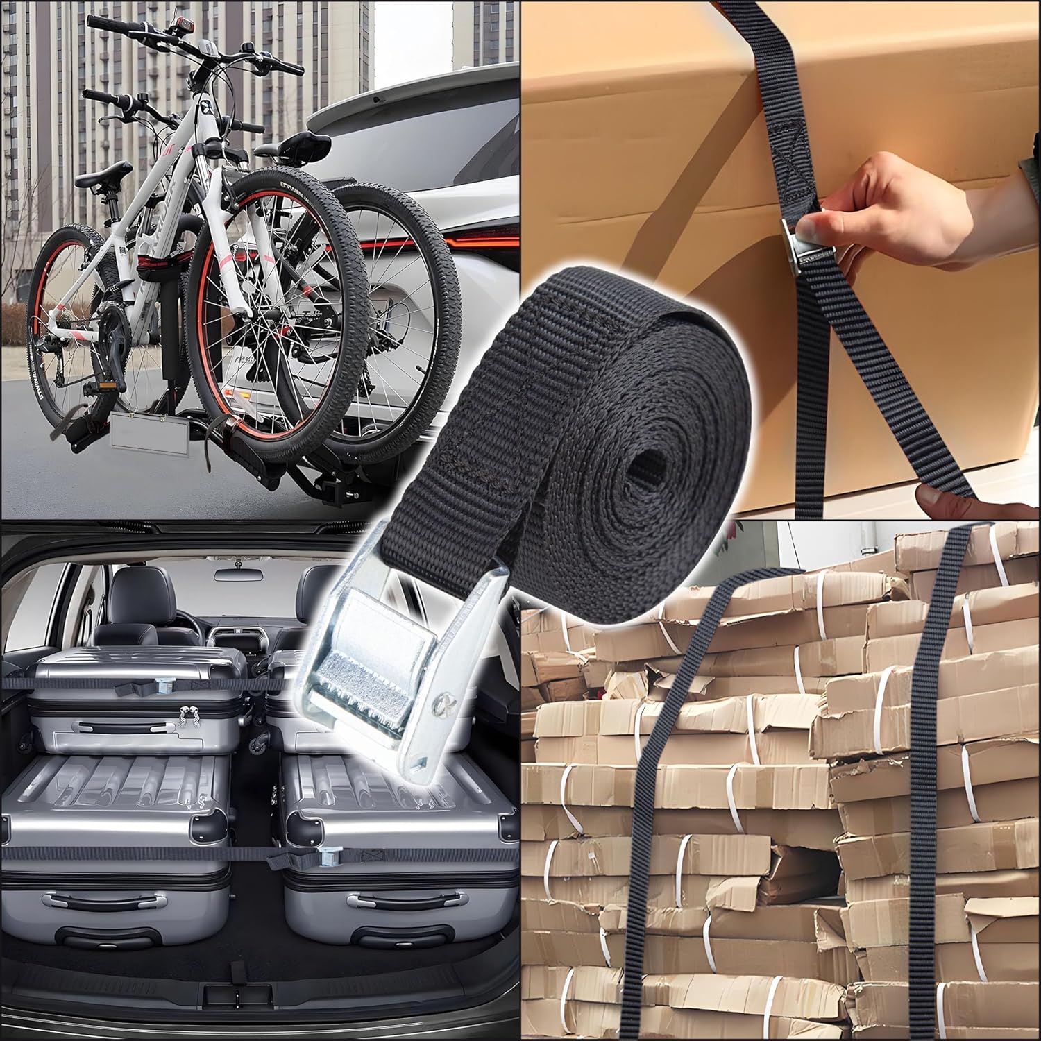 Cartman 1" x 12 ft Lashing Straps, 6 Pack, 600 lb Break Strength, Black | Cam buckles, corrosion-resistant silver finish, and a carry bag for securing gear - Image 6