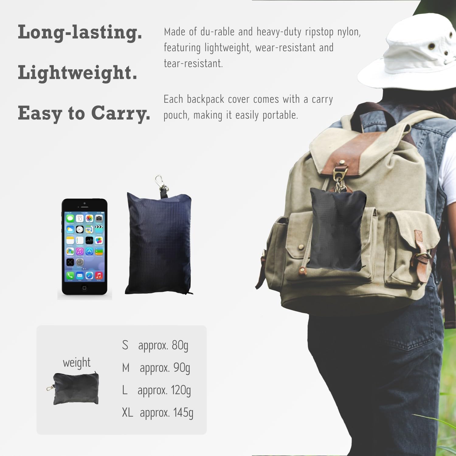 Waterproof Backpack Rain Cover (15-90L), Heavy-Duty Nylon Pack Cover with Upgraded Double Adjustable Closure System and a Carry Pouch for Hiking, Cycling. Durable and Lightweight. - Image 6