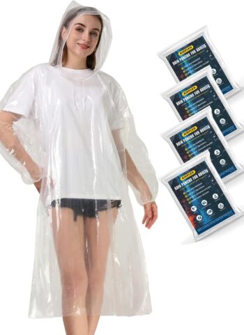 Disposable Rain Ponchos for Adults, Clear Poncho with Hood, Emergency raincoats for Hiking, Camping, Travel