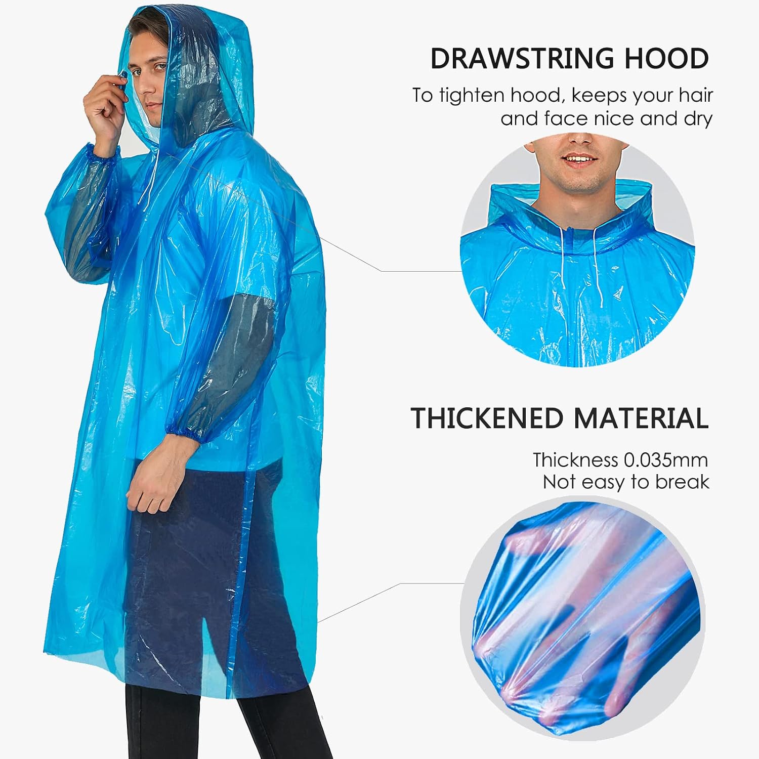 Disposable Rain Ponchos for Adults, Clear Poncho with Hood, Emergency raincoats for Hiking, Camping, Travel - Image 4