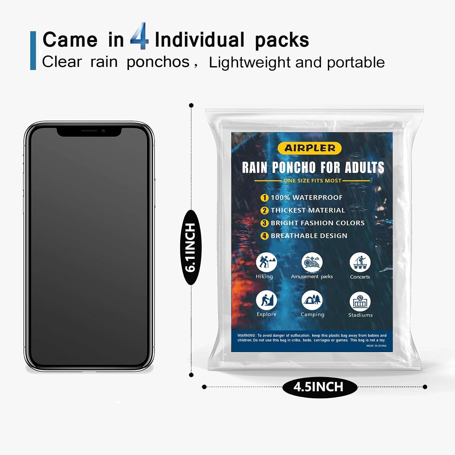 Disposable Rain Ponchos for Adults, Clear Poncho with Hood, Emergency raincoats for Hiking, Camping, Travel - Image 5