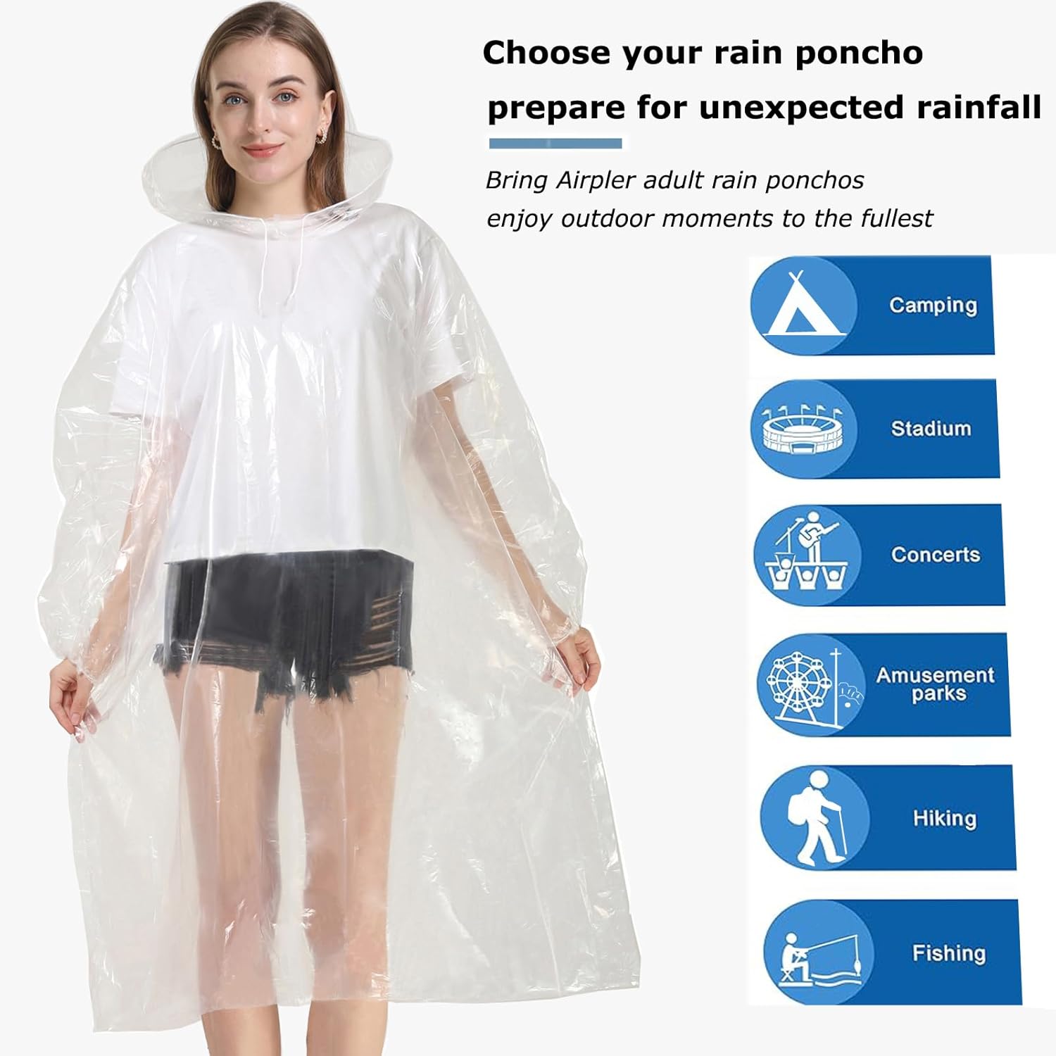 Disposable Rain Ponchos for Adults, Clear Poncho with Hood, Emergency raincoats for Hiking, Camping, Travel - Image 7